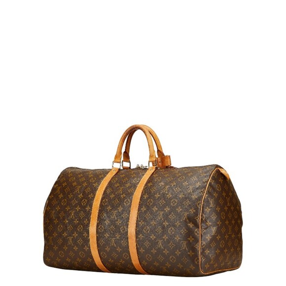 LOUIS VUITTON Brown Monogram Leather Keepall 55 Boston Bag